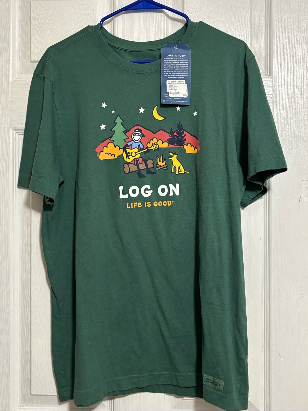 Life Is Good "Log On" Graphic Tee in Forest Green New With Tags Sz M